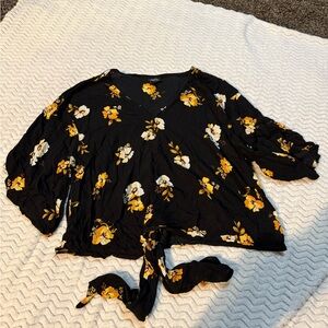 Rue21 Black and Yellow Floral Blouse